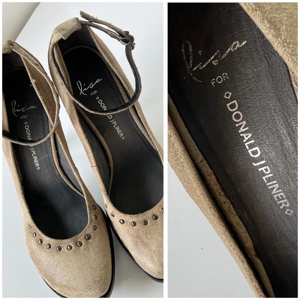 Lisa for Donald j Pliner Leather Platform Pumps with Studded Ankle Strap Size 8